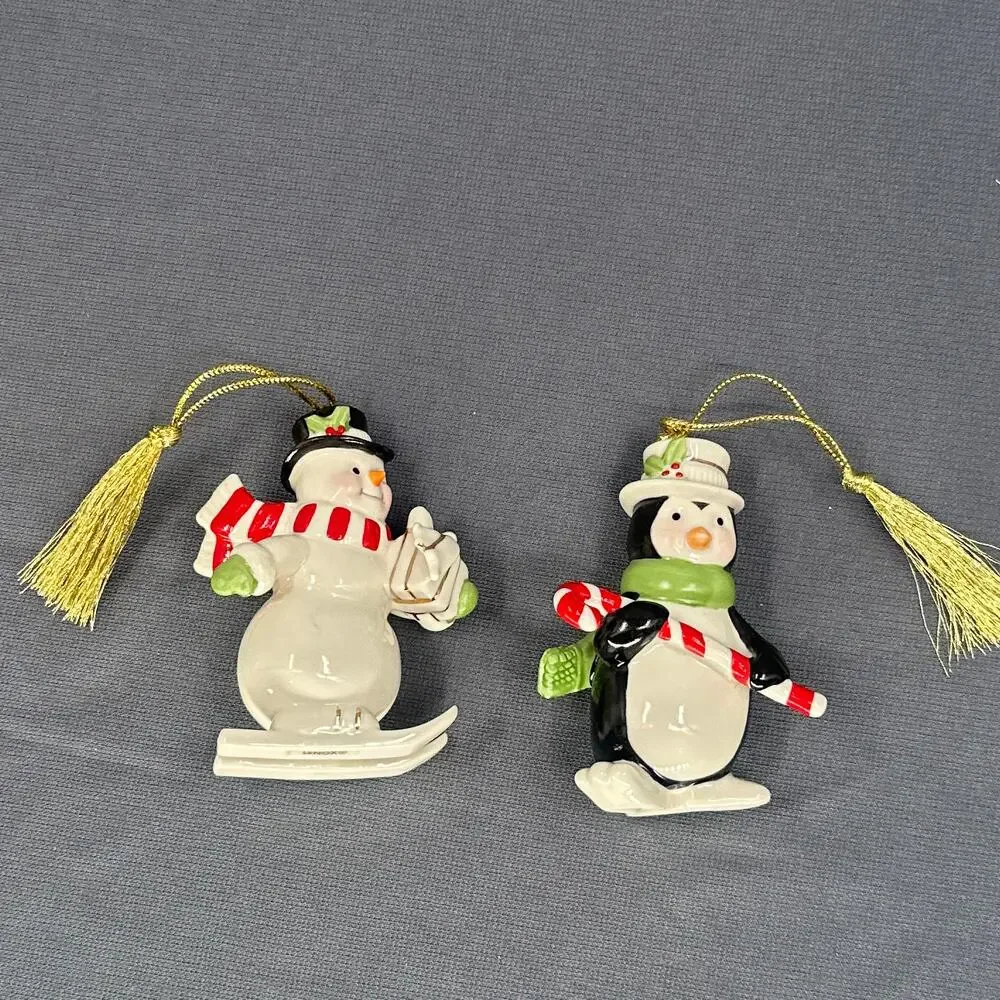 Lenox Very Merry Porcelain Ornament Set of 2 Snowman Penguin Holiday Christmas